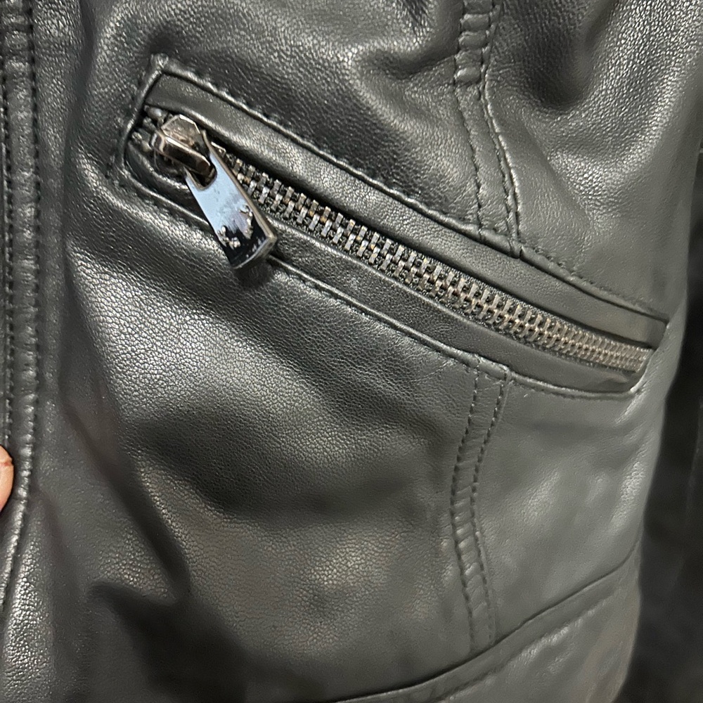 Black Leather Jacket with detachable Hood see pics. Soft leather worn once - Picture 8 of 15